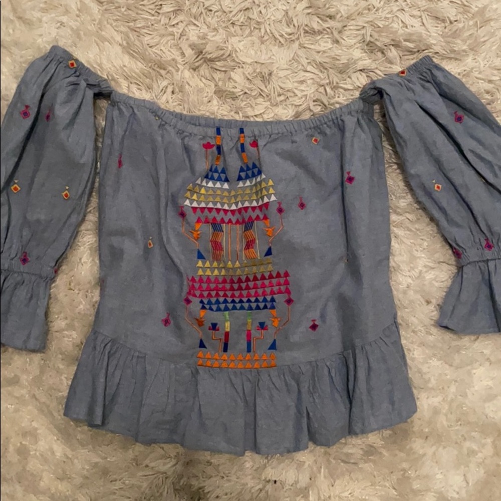 Blue off shoulder shirt